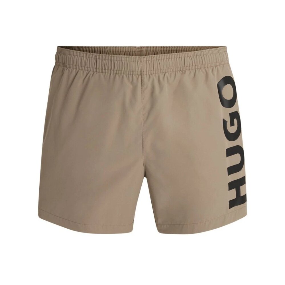 HUGO Men's Abas Vertical Logo Swim Trunks XL 1XL Brown Swim Trunks